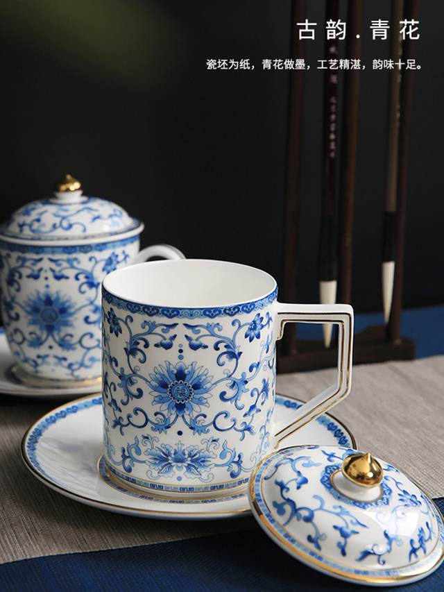 青花杯家用搪瓷茶杯